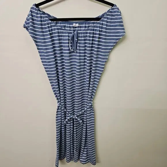 Heather Blue & White Striped Summer Midi Dress Off Shoulder Size 14 | Lascana - Picture 2 of 7